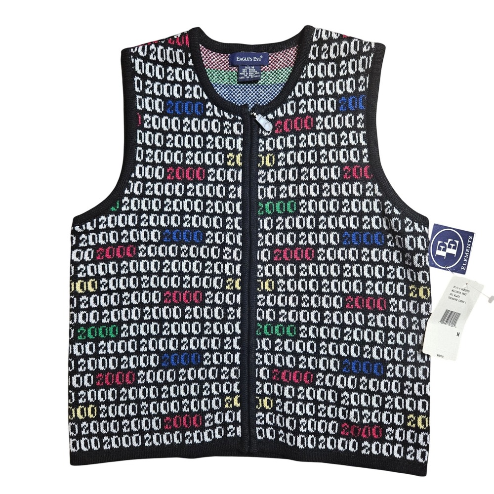 Vintage Eagle's Eye Millinium Vest M‎ Full Zip Ramie Cotton Blend 2000 Y2K NWT